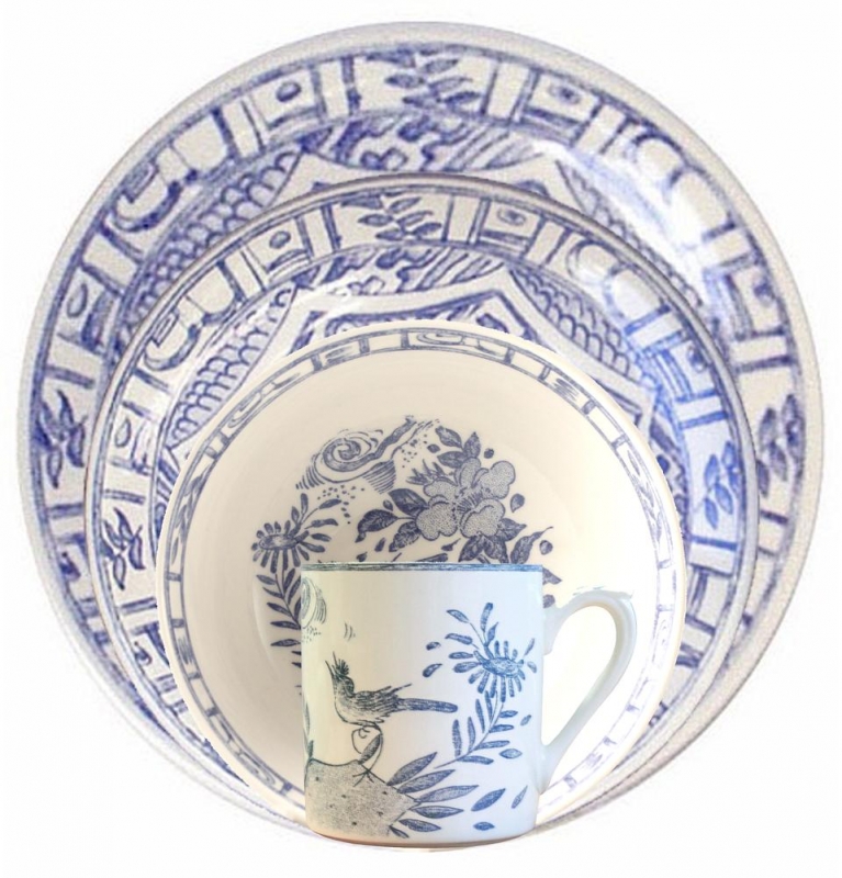 Gien Oiseau Bleu 4 Piece Setting