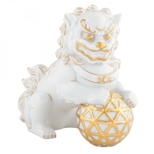 Herend White w/ Gold Foo Dog Looking Right