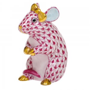 Herend Mouse w/Bow - Raspberry