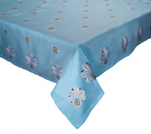 Kim Seybert Flores Tablecloth / Turquois + Green - 54 x 110