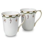 Royal Copenhagen Star Fluted Christmas Mugs / Pair - 11 oz.