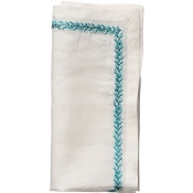 Kim Seybert Jardin Napkin -White/Turquoise - Set 4