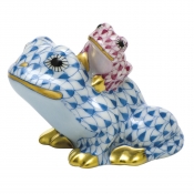 Herend Mother and Baby Frog Blue / Raspberry