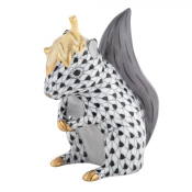 Herend Squirrel w/ Leaf - Black