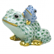 Herend Mother and Baby Frog Green / Blue